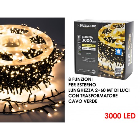 Luci 3000 Led Bianco Caldo per esterno con bobina