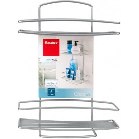 Metaltex Mensola rettangolare 2 piani “Onda – Silver” in filo di ferro Polytherm (26×11×35 cm)