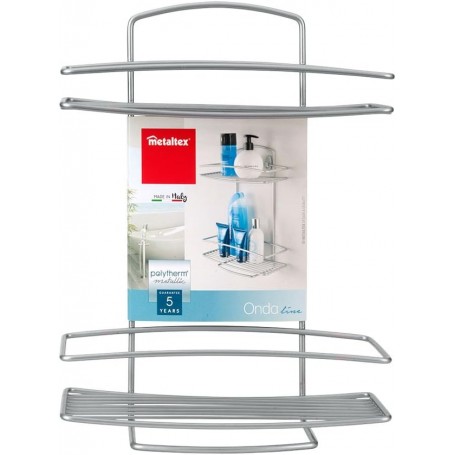 Metaltex Mensola rettangolare 2 piani “Onda – Silver” in filo di ferro Polytherm (26×11×35 cm)