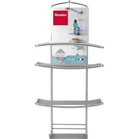 Metaltex – Supporto doccia 3 piani “Onda Silver” con gancio girevole in Polytherm
