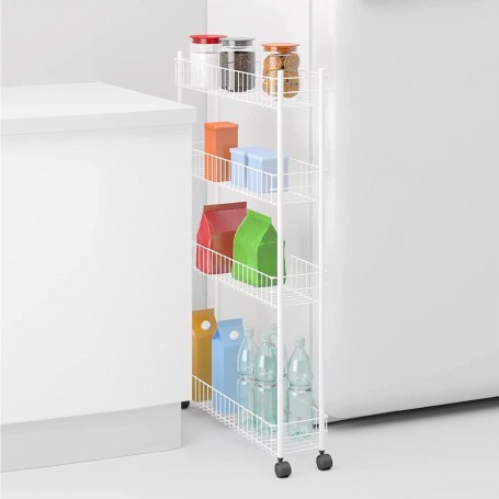 Metaltex Scaffaletto 4 piani extra-slim smontabili “Fino 4” in filo e tubo di ferro
