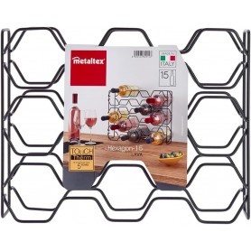 Metaltex Portabottiglie 15 posti “Hexagon15 – Lava” in filo di ferro Polytherm