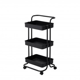 Carrello Cucina Cancun Metallo e PP Nero 44x36x84 cm – Carrello Multiuso con Ripiani