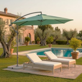 Ombrellone tondo con piede laterale in alluminio apertura Ø 300cm, verde