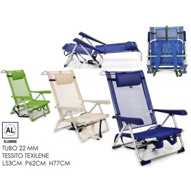 Sdraio "Zaino" in alluminio con cuscino textilene colori assortiti