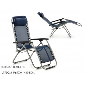 Sdraio reclinabile da giardino, con cuscino blu comfort