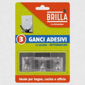 Brillà Ganci Adesivi Metallo Rettangolari 3pz – 3x3,5 cm