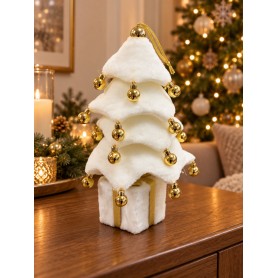Albero natalizio luminoso con pacco dono, 45 cm, 29 LED bianco caldo e multicolore