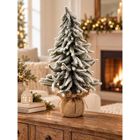 Albero di Natale innevato con base in juta – Ø 8 x H 44 cm