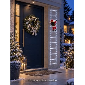 Babbo Natale con Scala Luminosa 1 m 6500K Bianco Freddo IP44