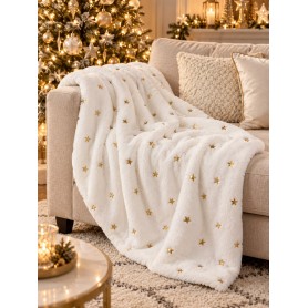 Plaid Natalizio Bianco con Oro 125 × 150 cm – 2 Assortimenti