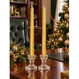 Set 2 Candele Graffiate da 25 cm Oro