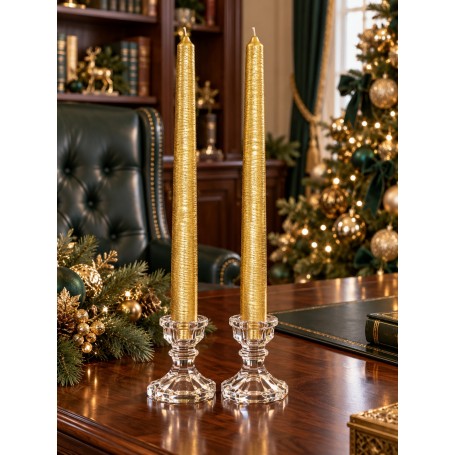 Set 2 Candele Graffiate da 25 cm Oro