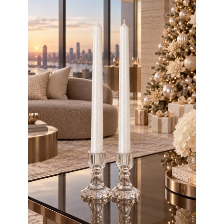 Set 2 Candele Graffiate da 25 cm Bianche