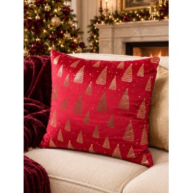 Cuscino Natalizio in Velluto Decorato 45 x 45 cm Rosso