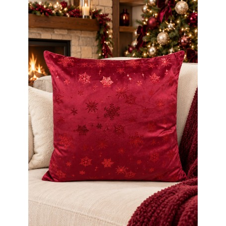 Cuscino Natalizio in Velluto Decorato 45 x 45 cm Bordeaux