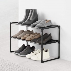 Rayen Scarpiera 2 Ripiani impilabile in metallo e tessuto (L.59xP.28xH.38)cm, nero e grigio