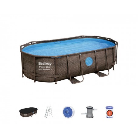 Bestway Set piscina fuori terra ovale Power Steel da 427x250x100 cm con pompa filtro 